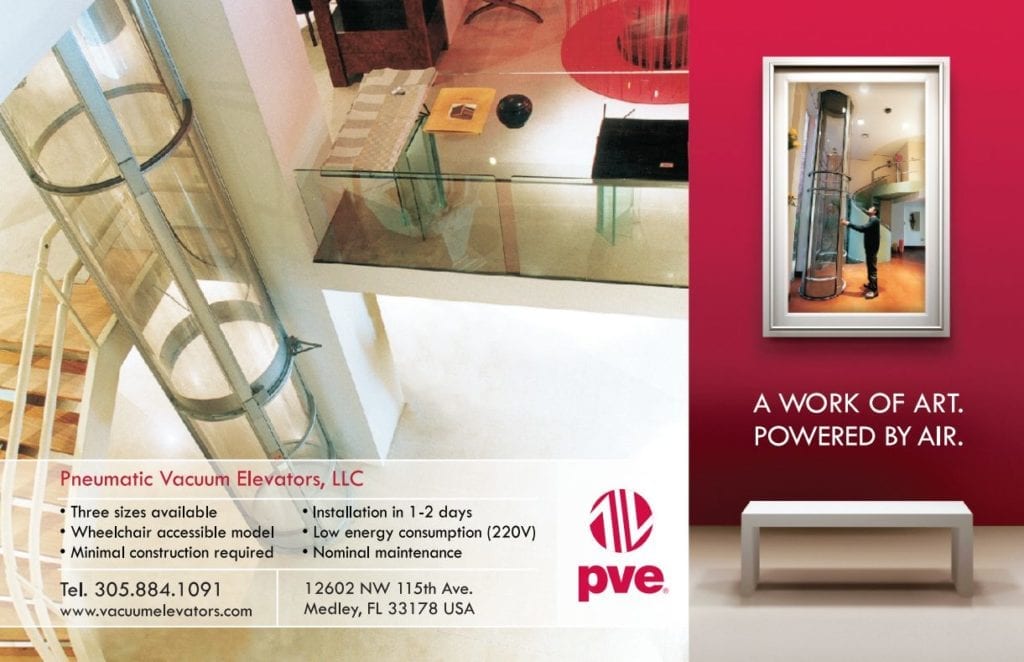 Pneumatic vacuum elevator installed in a modern home