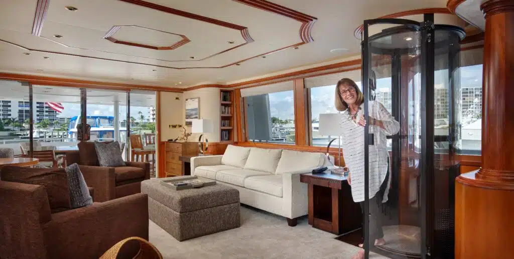 Compact home elevator preventing falls for seniors