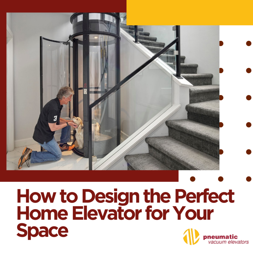 Man with his pet in a home elevator that adorns the article called: How to Design the Perfect Home Elevator for Your Space.