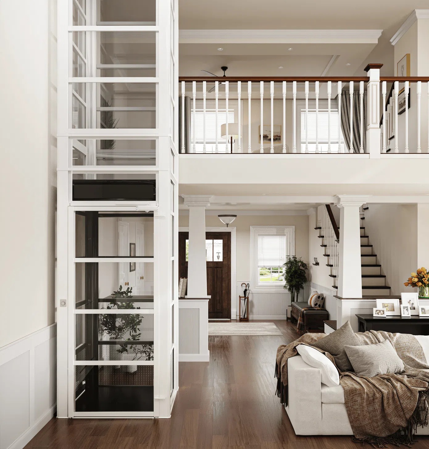 Image of a perfectly integrated home elevator illustrating the theme of the blog, which is Space-Saving Marvel: The Self-Supporting Structure of a Vacuum Elevator.