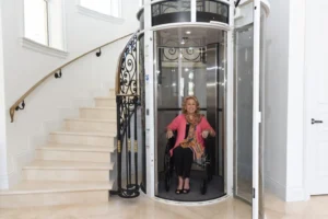wheelchair-accessible pneumatic vacuum elevator installed in a residential home